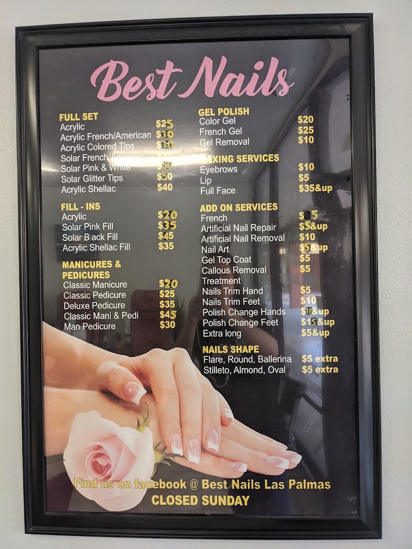 Nail art samples arranged near the workstation.