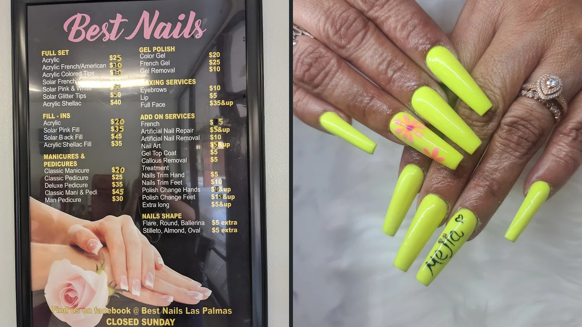 Manicured nails with glossy polish on display.